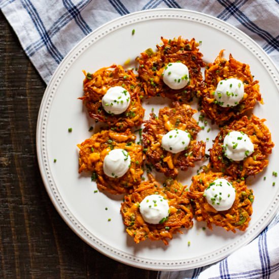 Easy Sweet Potato Latkes - Recipe photo by TheWimpyVegetarian