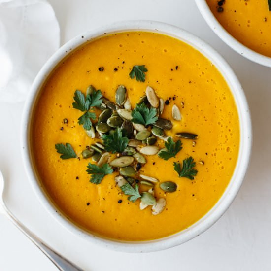 Roasted Butternut Squash Soup - Recipe photo by Downshiftology