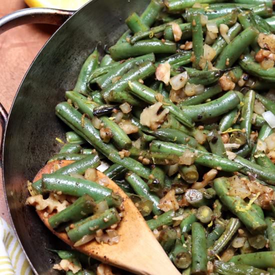 Walnut Green Beans with Lemon Dijon - Recipe photo by chapiskitchen