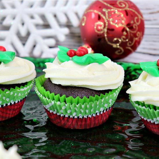 Holly Chocolate Peppermint Cupcakes - Recipe photo by Kudos Kitchen by Renee