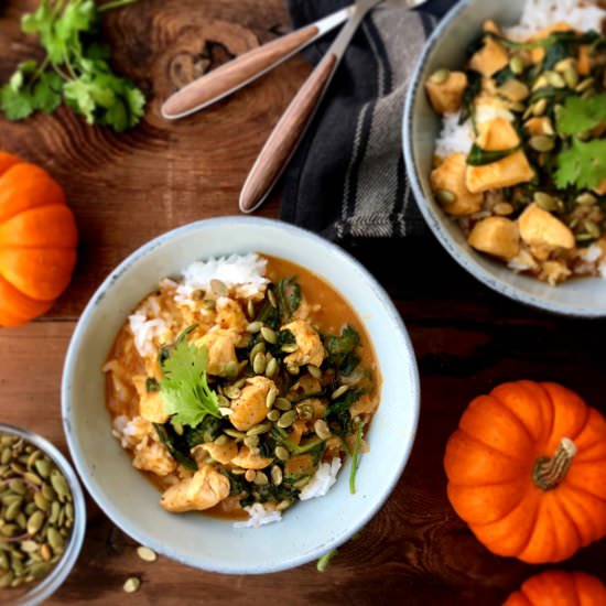 Pumpkin Curry w/ Chicken & Spinach - Recipe photo by Sneaky Mommies