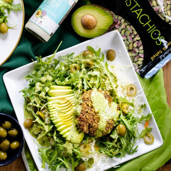 Pistachio Crusted Burger & Salad - Recipe photo by Castaway_Kitchen