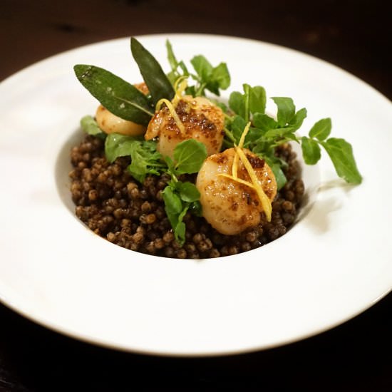 Djondjon Israeli Couscous scallops - Recipe photo by Haiti Bites