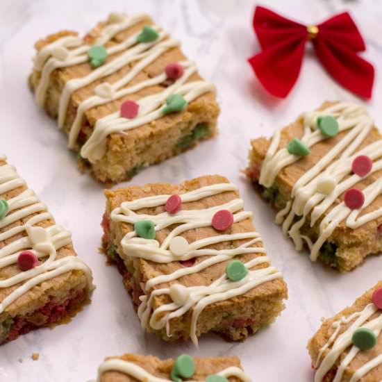 White Chocolate Christmas Blondies - Recipe photo by crazyadventuresinparenting