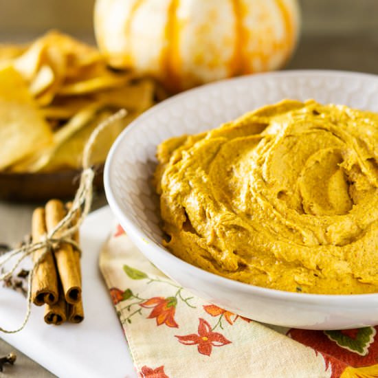 Pumpkin-Chipotle Hummus - Recipe photo by Burrata and Bubbles