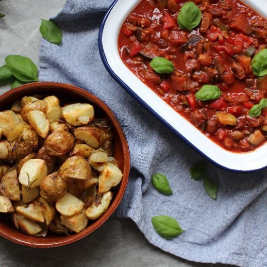 Sicilian Caponata with Potatoes - Recipe photo by Nourishing Amy