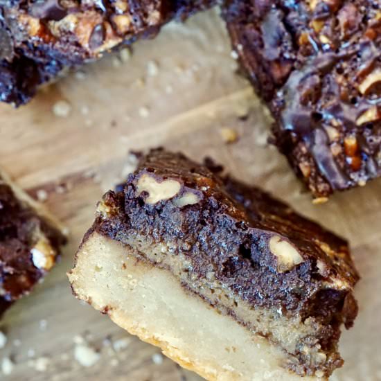 Bourbon Chocolate-Pecan Slab Bars - Recipe photo by simmerandsauce