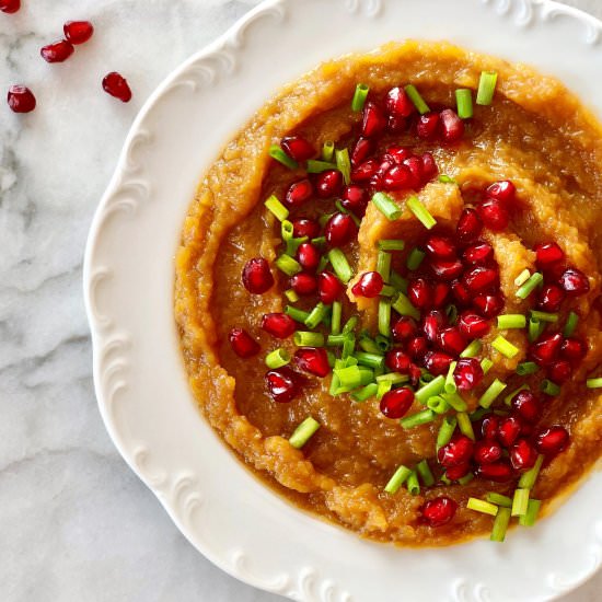 pomegranate-mashed butternut squash - Recipe photo by Jackie Newgent