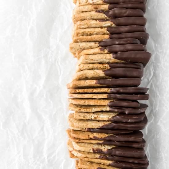 chocolate dipped almond cookies - Recipe photo by withspice