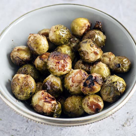 Roasted balsamic Brussels sprouts - Recipe photo by Mandy Sneaky Veg