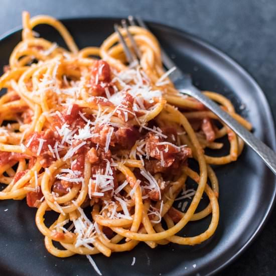 Bucatini all'Amatriciana - Recipe photo by CarolynsCooking