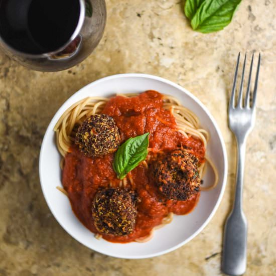 Vegan Meatballs and Spaghetti - Recipe photo by plantandvine
