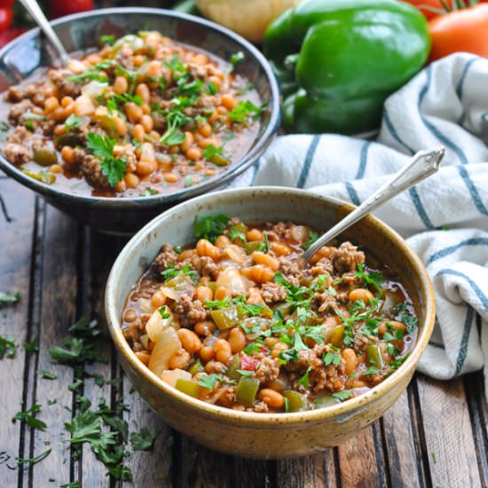 Slow Cooker Cowboy Pork & Beans - Recipe photo by The Seasoned Mom