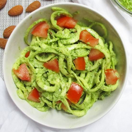 Zucchini Noodles With Almond Pesto - Recipe photo by ADkitchen