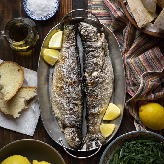 Broiled trout with dandelion greens - Recipe photo by thehungrybites.com
