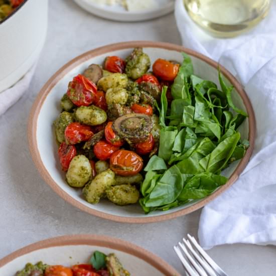 Gnocchi with Pesto and Tomatoes - Recipe photo by nourishandfete