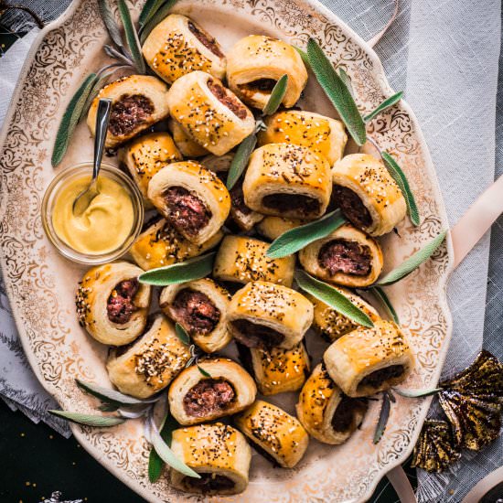 Sausage Rolls w/ Port-Soaked Prunes - Recipe photo by rhubarbandcod