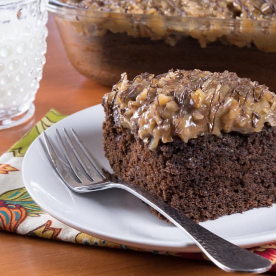 German Chocolate Snack Cake with Co - Recipe photo by For the Love of Cooking