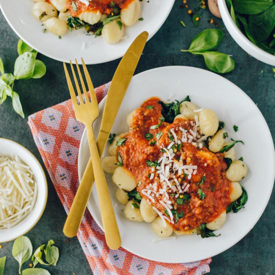 Potato Gnocchi with Vegan Chorizo - Recipe photo by katerinaseigel
