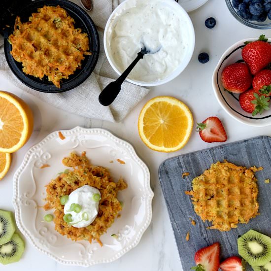 Sweet Potato Savoury Waffles - Recipe photo by Sneaky Mommies