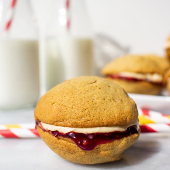 Peanut Butter and Jam Whoopie Pies - Recipe photo by The Sugar Hub