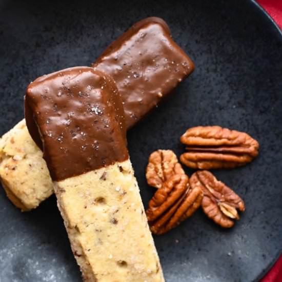 Chocolate Dipped Pecan Shortbread - Recipe photo by garlic and zest