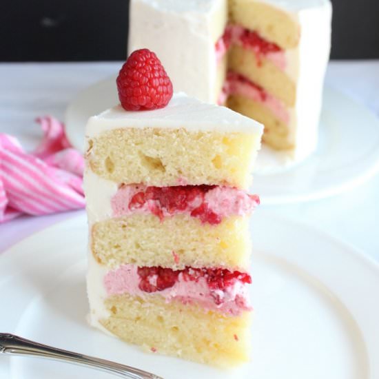 Vanilla Cake with Raspberry Mousse - Recipe photo by Family Table Treasures