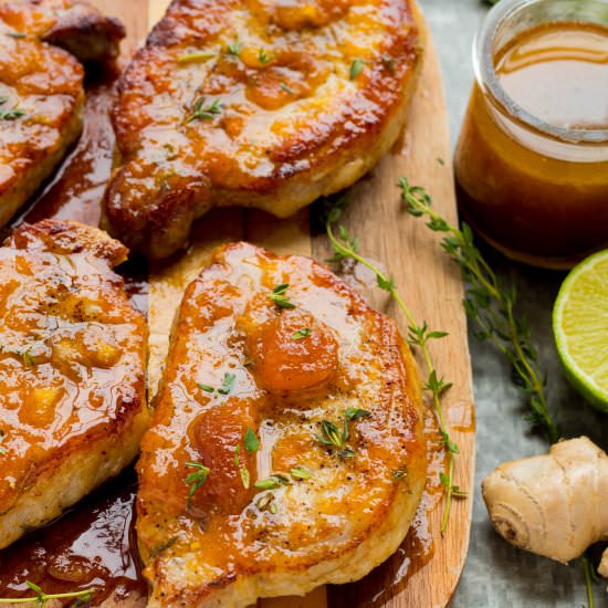 Apricot Ginger Pork Chops - Recipe photo by No Plate Like Home