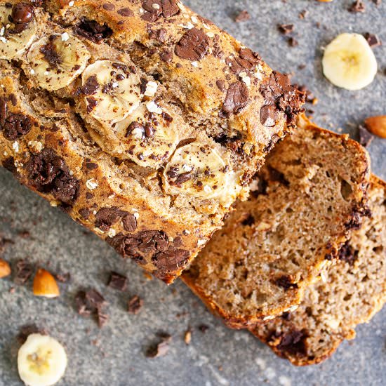 Choc Chips and Almond Banana Bread - Recipe photo by foodaciously
