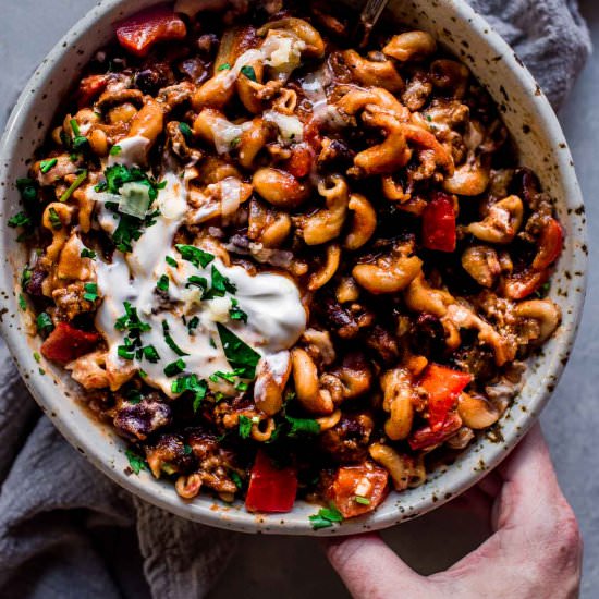 Instant Pot Chili Mac & Cheese - Recipe photo by platingsandpairings
