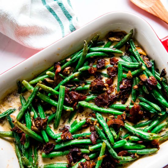 Green Beans with Bacon Cream Sauce - Recipe photo by Appetite For Energy