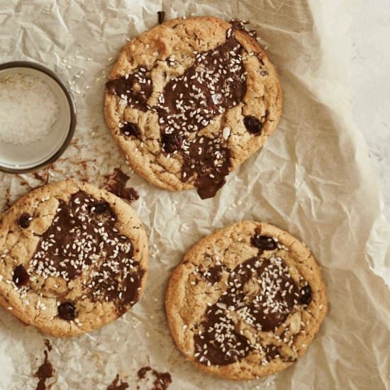 Tahini Dark Chocolate Chunk Cookies - Recipe photo by onceuponatimeinvancouver