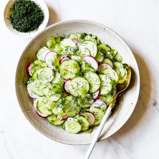 Creamy Cucumber Salad - Recipe photo by foolproofliving.com