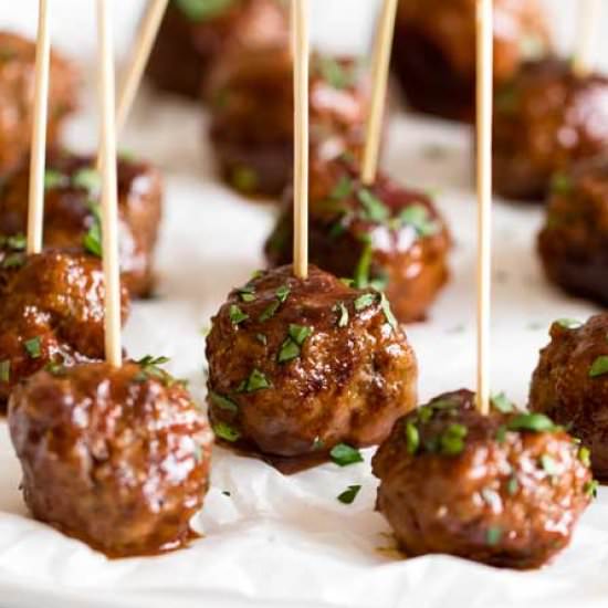 Sweet & Spicy Meatball Bites - Recipe photo by Girl Gone Gourmet