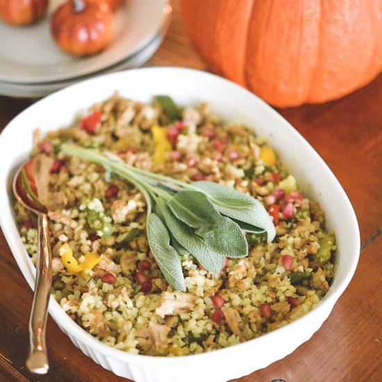 Cauliflower & Sausage Stuffing - Recipe photo by cafesazonyvida