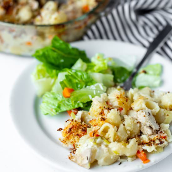 TUNA CASSEROLE + GARLIC CRISP - Recipe photo by ONEarmedMAMA