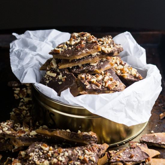 Pecan-Topped Toffee - Recipe photo by kneadbakecook