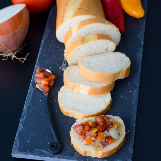 Bruschetta with Mini Peppers - Recipe photo by Cuts and Crumbles