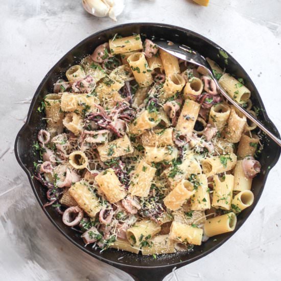 Skillet Rigatoni Octopus Pasta - Recipe photo by atasteofwellbeing