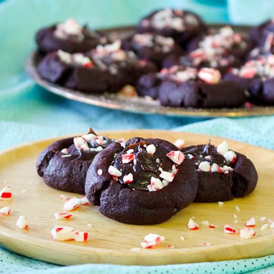 Peppermint Hot Fudge Thumbprints - Recipe photo by BatterandDough