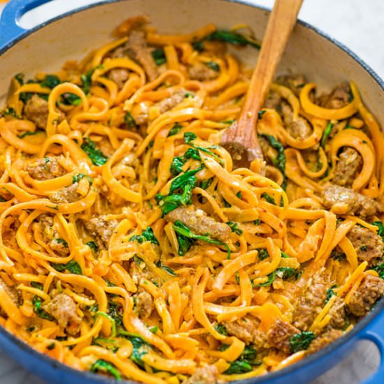 Butternut Squash Noodles & Sausage - Recipe photo by COOKTORIA