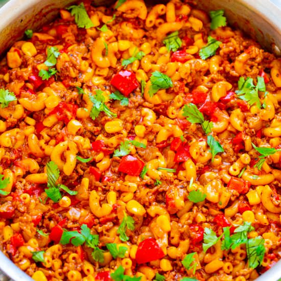 One-Skillet Tex Mex Mac & Cheese - Recipe photo by Averie
