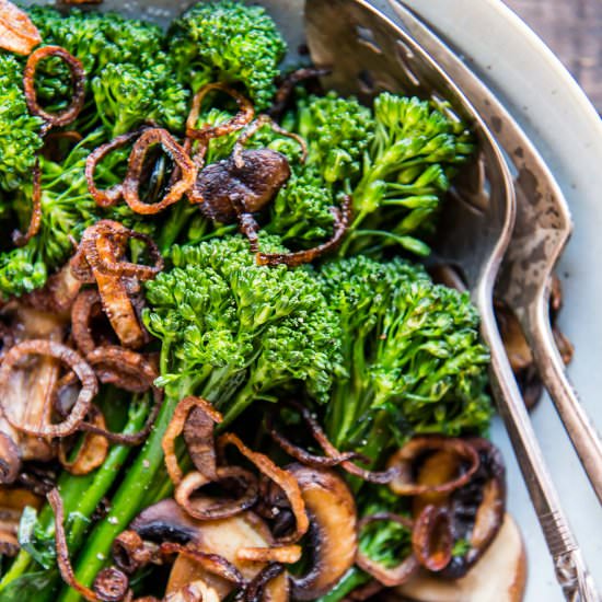 Broccolini with Fried Shallots - Recipe photo by forageddish