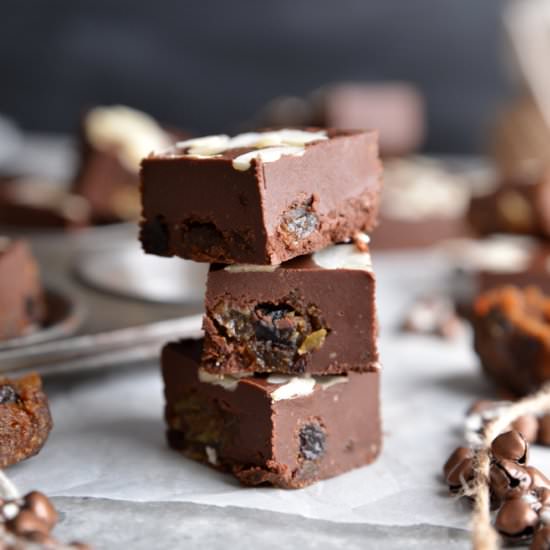 Chocolate Christmas Pudding Fudge - Recipe photo by waffleandwhisk