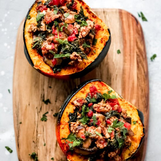 Sausage and Kale Stuffed Acorn Squa - Recipe photo by PrimaveraKitchen