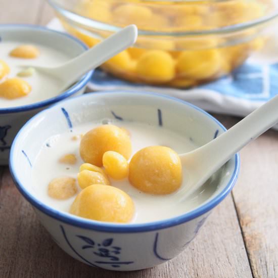 Pumpkin Tang Yuan In Soymilk - Recipe photo by Bake With Paws