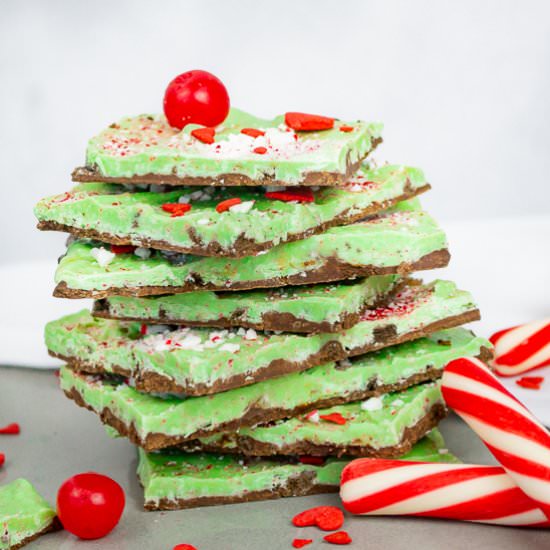 Grinch Peppermint Bark - Recipe photo by House of Elyn Ryn