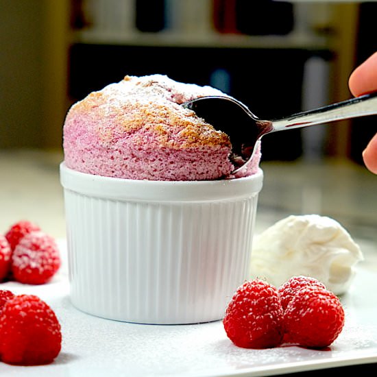 Raspberry Soufflé - Recipe photo by SipsNibblesBites