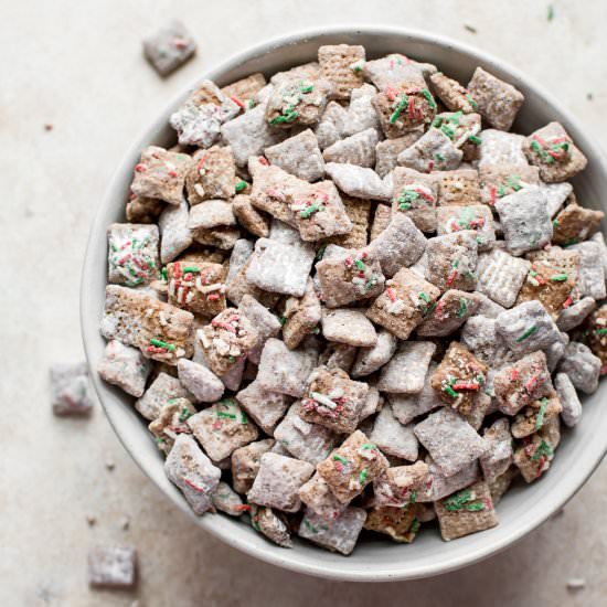 Christmas Puppy Chow - Recipe photo by saltandlavender