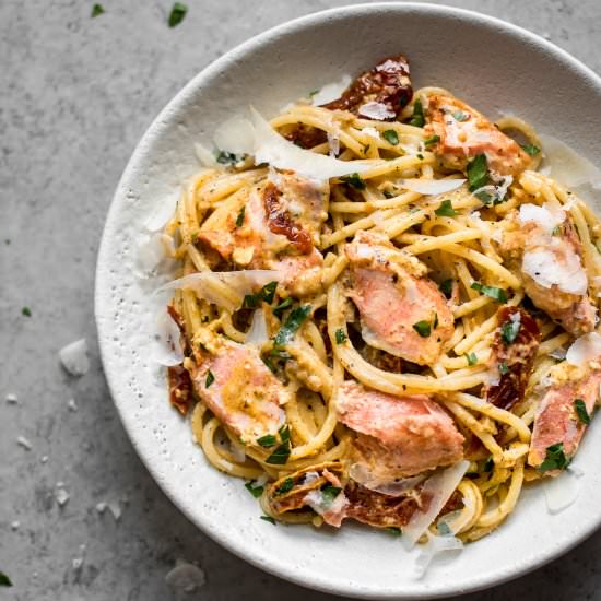 Cajun Salmon Pasta - Recipe photo by saltandlavender